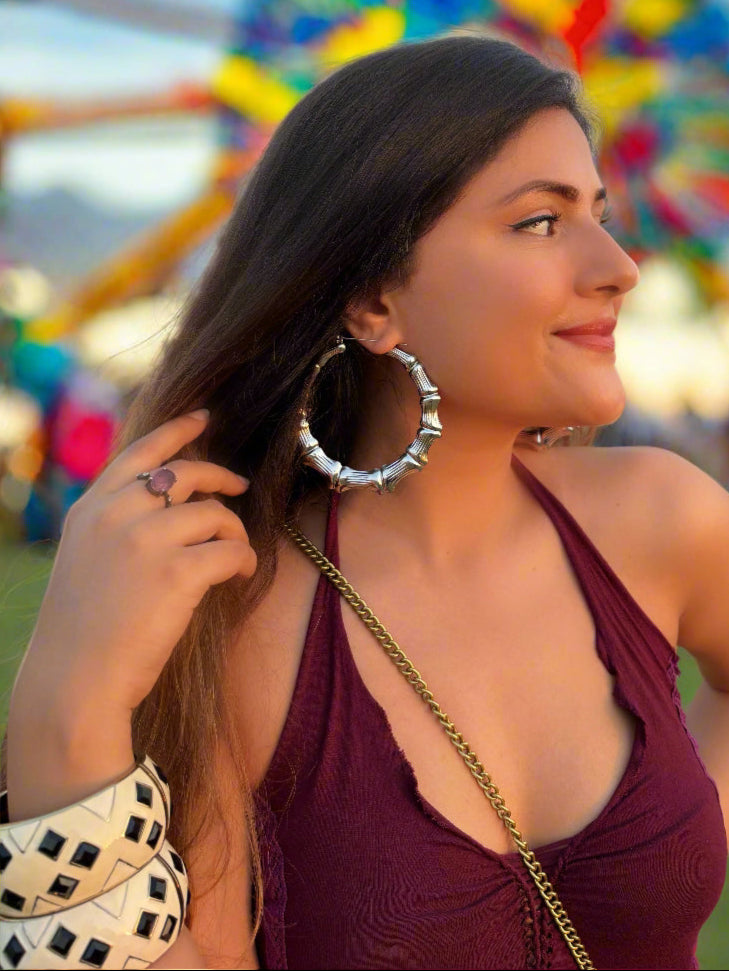 Silver lightweight bohemian or gypsy inspired hoops 